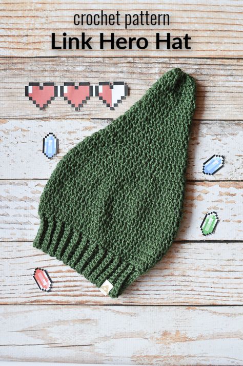 Crochet Link Hat - Crochet Pattern - Whistle and Ivy Crochet Links Hat, Crochet Link Hat Pattern Free, Link Hat Crochet, Link Crochet Hat Zelda Free Pattern, Link Hat Crochet Pattern Free, Skyrim Crochet Pattern Free, Crochet Link Hat, Legend Of Zelda Crochet Pattern Free, Crochet Video Game Patterns