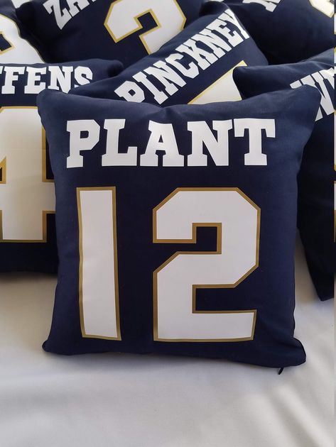 Royal Blue Pillows, Dorm Room Bed, Senior Banquet, Football Banquet, Lacrosse Coach, Football Names, Senior Night Gifts, Navy Blue Pillows, Dorm Room Bedding