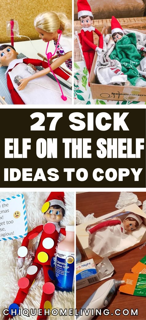 Are you on the hunt for creative ways to keep the Elf on the Shelf fun and engaging this holiday season? Our curated sick Elf on the Shelf ideas are perfect for adding a fun twist to the traditional elf antics. Elf On The Shelf Get Well Soon Kids, Elf On The Shelf Sick Day Ideas, Science Elf On The Shelf Ideas, Elf On Shelf Sick Ideas, Elf On Shelf Kids Sick, Elf On Shelf Nurse Ideas, Elf On Shelf Sick Kid, Elf Idea When Kid Is Sick, Bad Kid Elf On The Shelf Ideas