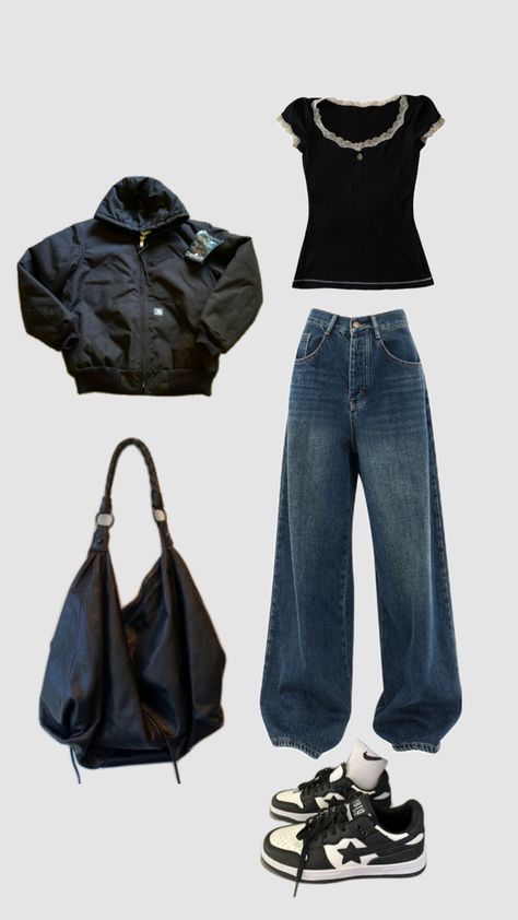 Winter and fall outfit ideas #outfitinspo #beauty #fall #jeans #trendy #thatgirl #y2k #slouchybag carpenter jacket leather jacket dupe Grunge Fall Outfits, Carpenter Jacket, Grunge Outfits Winter, Y2k Grunge Outfits, Jeans Trendy, Slouchy Bag, Fall Jeans, Fall Outfit Ideas, Outfits Winter