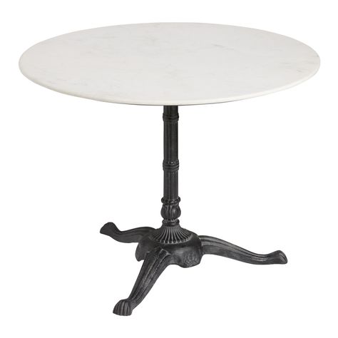 Jeanne Round White Marble Top and Black Metal Bistro Table - World Market Round Bistro Table Kitchen, Marble Top Bistro Table, Marble Top Round Table, 42 Inch Round Table, Marble Table Round, Parisian Dining Table, Round Marble Top Dining Table, French Bistro Kitchen, Marble Bistro Table