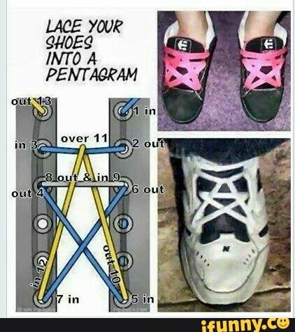 Lace Your Shoes Into A Pentagram Lace Your Shoes, Green Converse, Shoe Lace Tying Techniques, Tie Shoelaces, Odaiba, Pattern Steps, Your Shoes, Shoe Lace Patterns, Shoe Lace