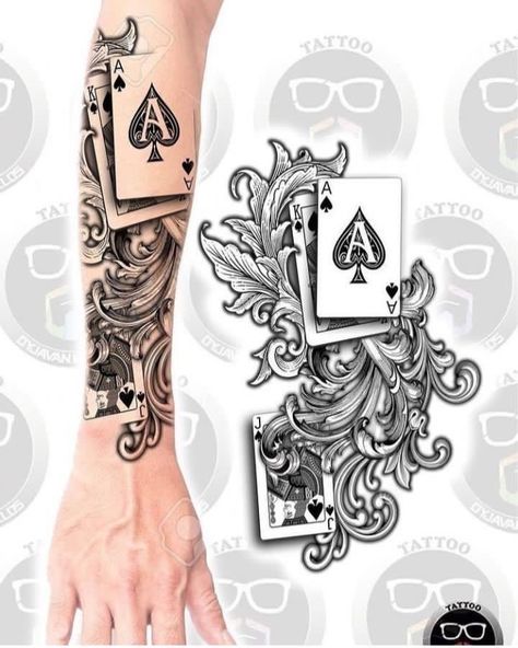 Poker Tattoo, Casino Tattoo, Skull Girl Tattoo, Filigree Tattoo, Card Tattoo Designs, Forearm Band Tattoos, Cross Tattoos For Women, Men Tattoos Arm Sleeve, Tatuaje A Color