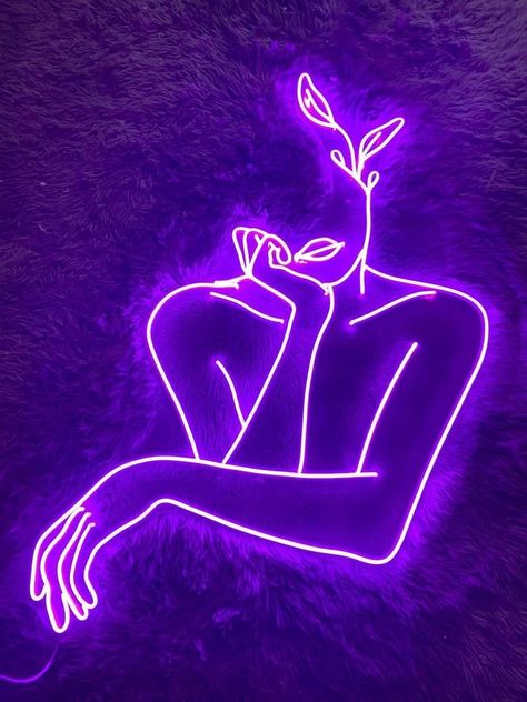 Woman Neon Sign, Neon Woman, Purple Neon Sign, Girls Vibes, Venue Design, Lovecore Aesthetic, Purple Plants, Light Room, Neon Sign Bedroom