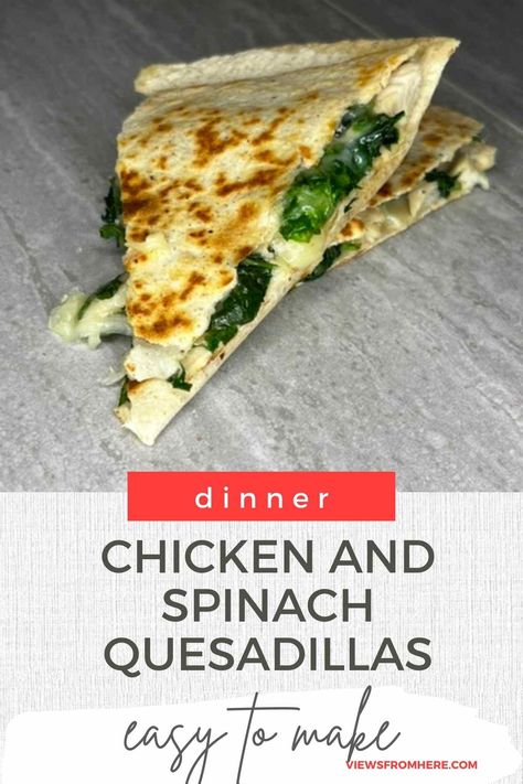 Make this chicken and spinach quesadilla for a quick meal or snack. Chicken Spinach Quesadilla Recipe, Chicken Spinach Mushroom Quesadilla, Chicken Quesadillas Meal Prep, Chicken Broccoli Quesadilla, Spinach And Chicken Quesadillas, Spinach Quesadilla Recipes, Chicken And Spinach Quesadilla, Chicken Spinach Quesadilla, Chicken Spinach Wrap