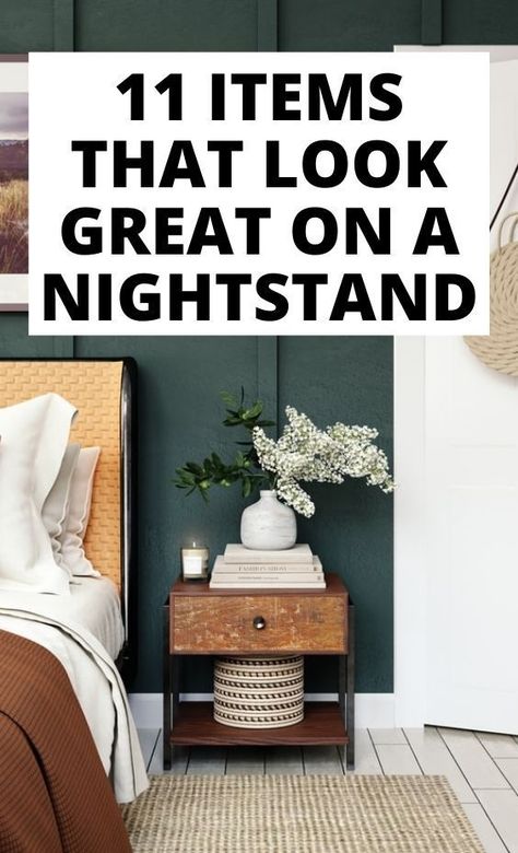 Black Nightstand Decor, Styling A Nightstand, How To Decorate Nightstand, Bed Side Table Styling, How To Decorate A Nightstand, Bedroom Nightstand Decor Ideas, How To Style A Nightstand, Eclectic Nightstand, Unusual Bedside Tables