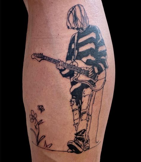 Kurt Cobain Quotes Tattoo, Nirvana Traditional Tattoo, Kurt Cobain Portrait Tattoo, Kurt Cobain Tattoo Design, The National Band Tattoo, Grunge Music Tattoo, Tattoo Ideas Nirvana, 90s Grunge Tattoo, Rock Star Tattoos