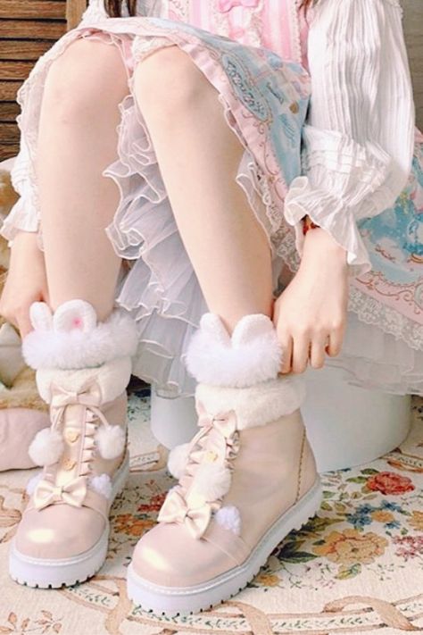 Cute Fluffy Shoes, Bunny Accessories Fashion, Kawaii Bunny Outfit, Kawaii Bunny Aesthetic, Soft Bunny Aesthetic, Bunny Outfit Aesthetic, Bunny Themed Outfit, Easter Outfit Aesthetic, Bunny Inspired Outfit