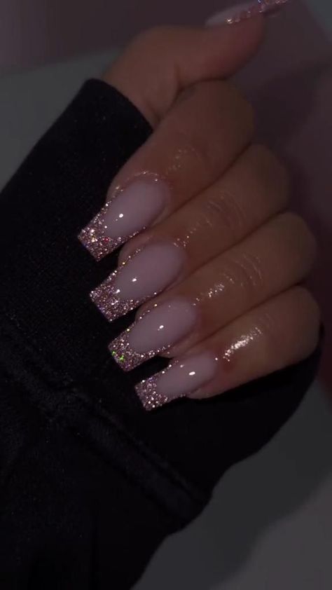 Banquet Nails, Sparkly Acrylic Nails, Glitter French Nails, Bridesmaids Nails, Glitter Nails Acrylic, Pink Glitter Nails, Glittery Nails, Nails Aesthetic, Classy Acrylic Nails