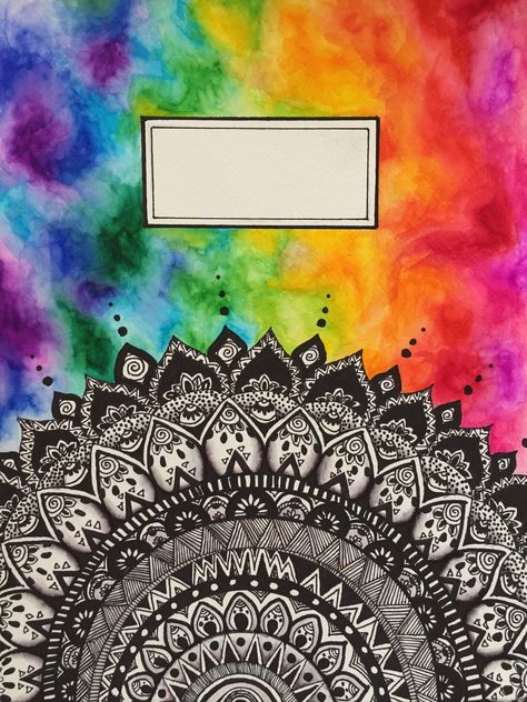 A DIY project with colorful watercolors and mandala art for a beautiful notebook cover. Mandala Project Cover Page, Art Cover Page, Notebook Cover Design Creative, Mandala Art On Notebook Cover, Dot Mandala Notebook Cover, Mandala Journal Cover, Mandala Art Phone Back Cover, College Printables, College Notebook