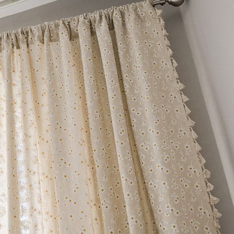 Stem Style, Beige Curtains, Bohemian Curtains, Cozy Nursery, Nursery Curtains, Country Bedroom, Floral Curtains, Curtain Material, White Daisy