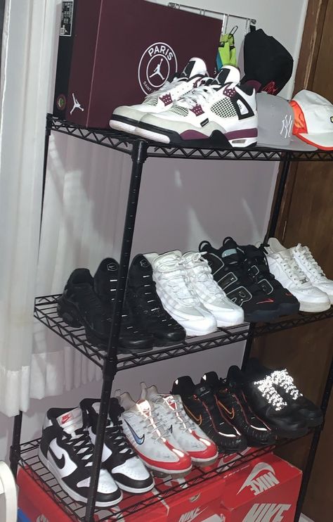 Sneaker Rack, Mens Room Decor, Sneakerhead Room, Mens Bedroom Decor, Shoe Room, Shoes Wallpaper, Drippy Outfit, Shoes For Boys, Gents Fashion