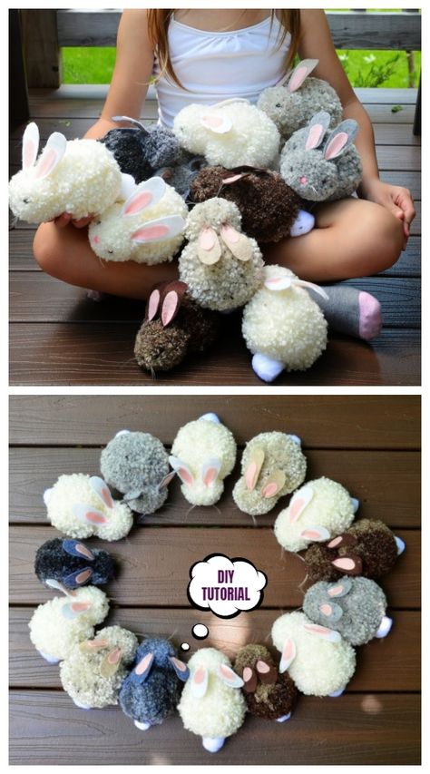 Pom Pom Bunnies, Diy Pom Pom, Easter Bunny Crafts, Pom Pom Crafts, Diy Magazine, Easter Crafts Diy, Cute Diy, Bunny Crafts, Easter Crafts For Kids