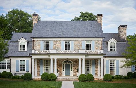 Colonial Revival New Home | spitzmillerandnorris Colonial Brick House Exterior, Colonial Revival House Exterior, Plunge Pool Design, Southern Colonial Homes, Brick Colonial House, Early American Farmhouse, Colonial Revival House, Low Country Homes, Mini Farmhouse