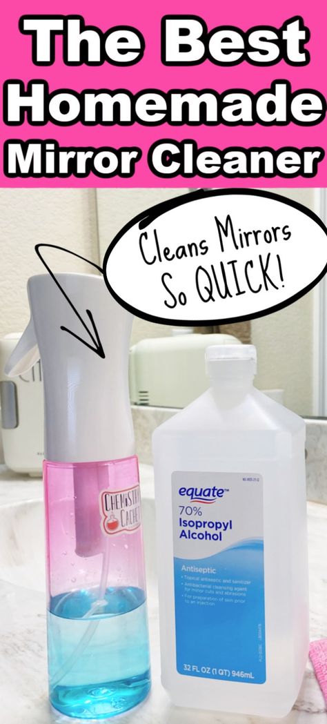 If you are looking for a quick and easy DIY that will clean mirrors fast, this homemade mirror cleaner is the best. Only a few ingredients needed for dirty mirrors or glass. We also explain vinegar vs rubbing alcohol and why dish soap is so important! This is also ammonia-free Glass Shower Door Cleaner, Clean Mirrors, Glass Cleaner Recipe, Diy Glass Cleaner, Diy Vinegar, Homemade Glass Cleaner, Shower Cleaning Hacks, Cleaning Naturally, Homemade Cleaners Recipes