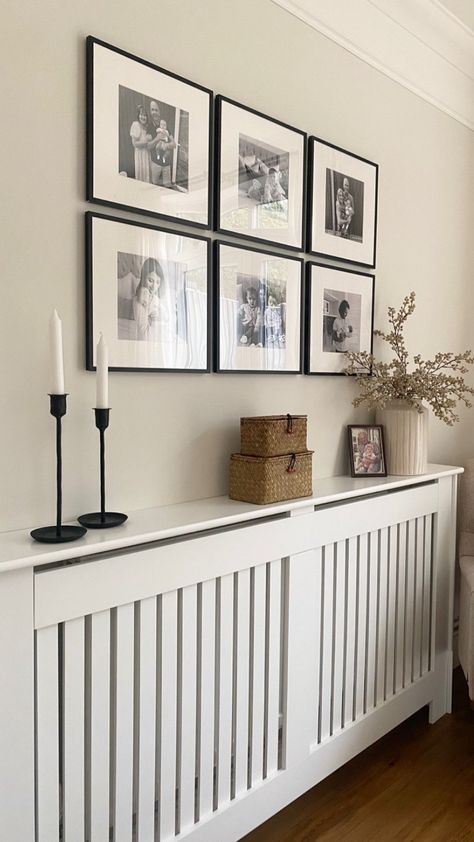 IKEA …what I bought vs how I’ve styled it 🤍 One of my favourite areas of our home is this gallery wall filled with lovely memories. I… | Instagram post from Carla & Ben (@athomewiththelloyds) Radiators Living Room, Entrance Hall Decor, Wall Colour, Hallway Designs, Hallway Design, Hall Decor, Home Entrance Decor, Radiator Cover, Decor Home Living Room