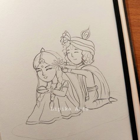 Radhakrishna Cute Drawing, Radhe Radhe Drawing, Radhakrishna Sketch Pencil Easy, Cute Kanha Drawing, Radha Krishna Pencil Sketch Easy, Radha Krishn Drawings Easy, Radha Krishna Doodle, Radhe Krishna Drawing Pencil, Asthetic Sketches Pencil