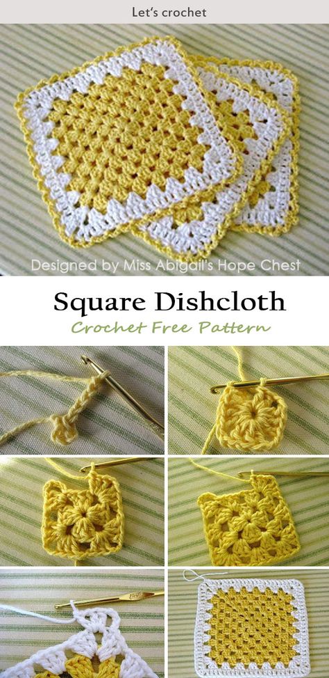 Crochet Granny Square Dishcloth Pattern, Crochet Granny Square Potholder, Granny Square Projects Free Pattern, Crochet Granny Square Washcloth Free Pattern, Granny Square Dishcloth Pattern, Granny Square Potholder, Granny Square Dishcloth, Crotchet Dishclothes, Gingham Dishcloth Crochet Pattern