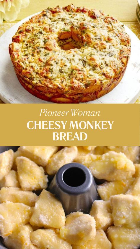 Pioneer Woman Cheesy Monkey Bread Monkey Cheese Bread, Pioneer Woman Cheesy Bread, Monkey Bread Using Biscuits, Cheesy Monkey Bread With Canned Biscuits, Bundt Pan Cheesy Bread, Biscuit Monkey Bread Easy, Cheesy Bundt Bread, Savory Monkey Bread Recipe, Money Bread With Biscuits