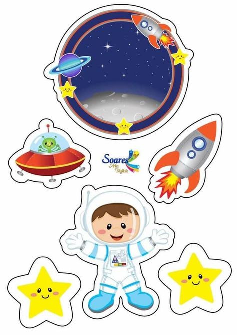 Baby Dinosaur Party, 1st Birthday Wishes, Space Party Decorations, Space Crafts For Kids, Solar System Crafts, Astronaut Birthday, Space Theme Party, Space Birthday Party, Birthday Cake Topper Printable