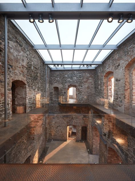 Ruins Architecture, Prague Castle, Castle Ruins, Adaptive Reuse, Glass Roof, Corten Steel, Polished Concrete, Architectural Elements, Contemporary Architecture