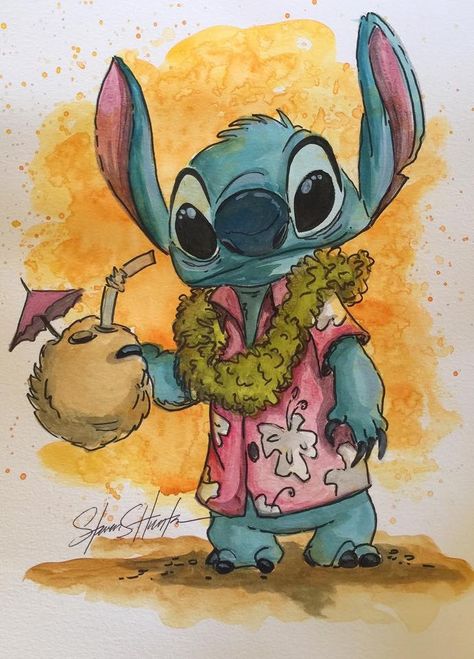 Stitch Disney Painting, Lilo And Stitch Watercolor, Watercolor Art Disney, Disney Pop Art, Colorful Art Paintings, Butterfly Sketch, Lilo And Stitch Drawings, Disney Princess Artwork, Stitch Drawing