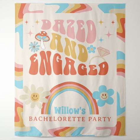 Dazed And Engaged Bachelorette Party, Dazed And Engaged Bachelorette, Photo Tapestry, Bachelorette Party Decor, Groovy 70s, Engagement Party Decorations, Wedding Party Supplies, Bach Party, Bachelorette Party Decorations