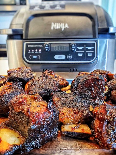 bbq air fryer beef ribs made in the Ninja Foodi Grill by Sweet Savant America's best food blog Beef Back Ribs Air Fryer, Beef Ribs Air Fryer Recipes, Boneless Beef Short Ribs Air Fryer, Beef Short Rib Recipes Air Fryer, Air Fryer Short Ribs, Ribs In Ninja Foodi, Grilled Beef Ribs, Boneless Beef Ribs, Kitchenaid Artisan Mixer