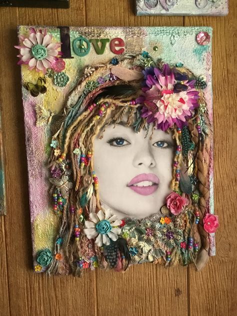 2d Mixed Media Art, Multi Media Portraits, Mixed Media Photo Collage, Multimedia Self Portrait, Mixed Media Art Canvas Acrylics, Multimedia Art Mixed Media, Multi Media Art Ideas, Mixed Media Self Portrait, Multi Media Art