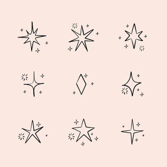 Free Vector | Hand drawn stars pack Aesthetic Star Design, Star Design Aesthetic, Stars Aesthetic Drawing Simple, Star Drawings Aesthetic, Sparkle Filler Tattoo, Cute Graphics Design, Different Stars Drawing, Constilations Drawing, Stars Illustration Art