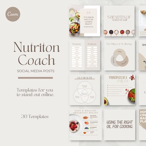 Nutrition Coach Social Media Pack - 30 Instagram Post Templates made just for you by a Nutritionist.This Nutrition Instagram Post Template is perfect for nutrition coaches and health coaches looking to create eye-catching and engaging health content for your Instagram feed. With easy customizable options to suit your brand, you can quickly create stunning instagram posts to educate, engage, and motivate your audience. Nutrition Template, Health Coach Social Media Posts, Health Social Media Post, Nutritionist Dietitian, Free Social Media Templates, Linkedin Banner, Coach Instagram, Nutrition Branding, Holistic Nutritionist