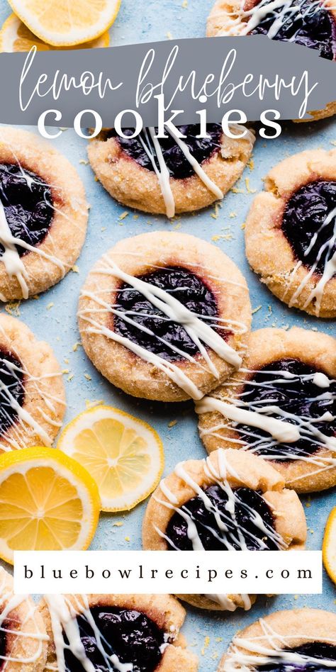 Blueberry Lemon Cookies, Lemon Thumbprint Cookies, Lemon Sugar Cookie, Homemade Blueberry Jam, Lemon Blueberry Cookies, Easy Homemade Cookies, Blueberry Chocolate, Blueberry Cookies, Lemon Sugar Cookies