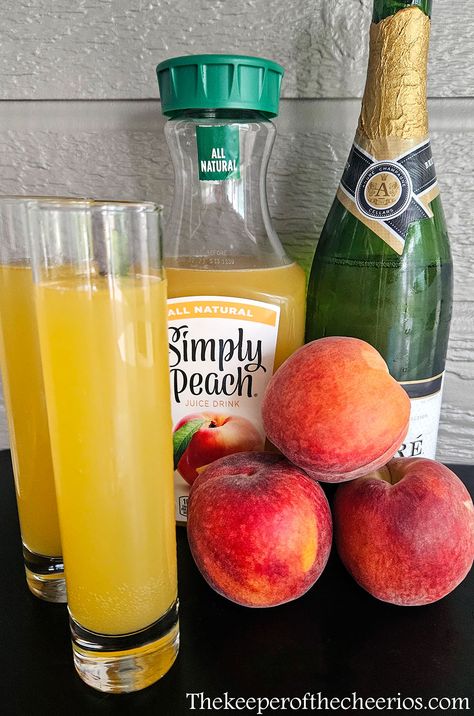 Peach Mimosa Recipe, Peach Mimosa, Simply Juice, Simply Orange, Mimosa Recipe, Peach Puree, Peach Juice, Peach Slices, Juice Drinks