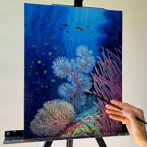 489K views · 15K reactions | Colorful Underwater Acrylic Painting 🐠 | Colorful Underwater Acrylic Painting 🐠 #art #painting #acrylicpainting | By Feliks K | Facebook Deep Sea Painting Acrylic, Underwater Painting Easy, Underwater Acrylic Painting, Acrylic Painting Colorful, Calendar Images, Alevel Art, Cute Easy Paintings, Underwater Painting, Painting Reference