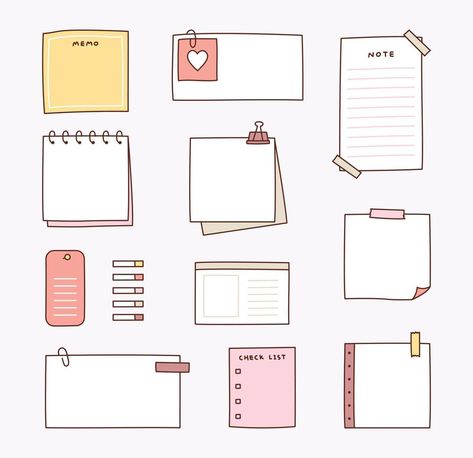 Different types of memo notes. flat design style vector illustration. Bullet Journal Boxes, Memo Notes, Memo Template, Planner Doodles, Writing Paper Printable Stationery, Creating A Bullet Journal, Bullet Journal Banner, Note Doodles, Iphone Stickers