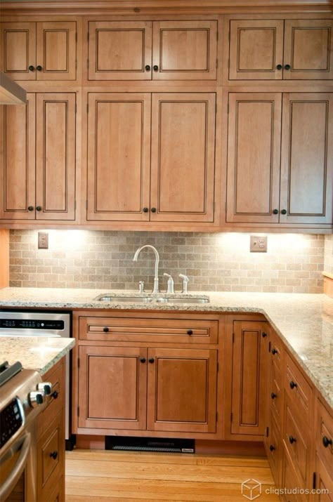 Countertops With Maple Cabinets, Color Countertops, Light Kitchen Cabinets, Maple Kitchen Cabinets, Brown Kitchen Cabinets, Maple Kitchen, Kitchen Cabinets And Countertops, Shaker Kitchen Cabinets, Brown Cabinets