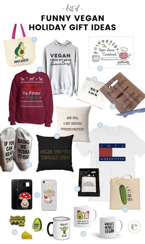 Hilariously Clever & Funny Vegan Gift Ideas for the Holidays Vegan Gifts Ideas, Vegan Gift Basket Ideas, Box Desayuno, Vegan Food Gifts, Vegan Gift Basket, Vegan 101, Gifts For Vegans, Vegan Gift Ideas, Vegan Shopping List