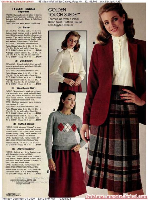 1981 Sears Fall Winter Catalog, Page 40 - Christmas Catalogs & Holiday Wishbooks 80s Outfits, 1980 Fashion, Fashion Timeline, 1980s Women, Fashion 80s, Seventies Fashion, Christmas Catalogs, Fashion Marketing, 1980s Fashion