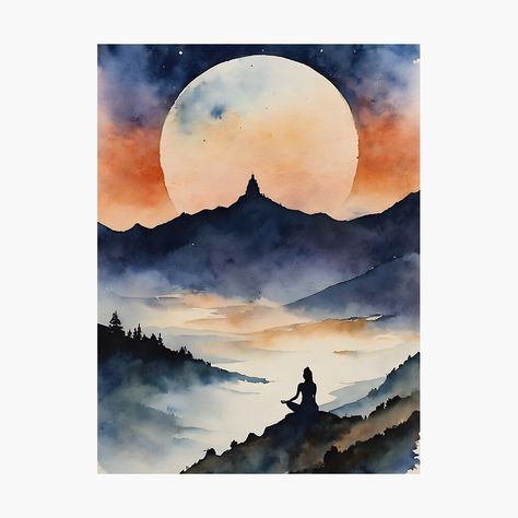 Get my art printed on awesome products. Support me at Redbubble #RBandME: https://www.redbubble.com/i/photographic-print/At-Peace-Full-Moon-Sillouette-Meditation-Art-by-Arwen-Art/154011444.6Q0TX?asc=u Meditation Canvas Painting, Meditation Painting Ideas, Kylie Pregnant, Meditation Painting, Meditation Art, Yoga Art, At Peace, Cool Art Drawings, Full Moon