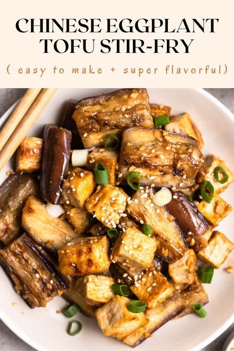 Hearty and packed with flavors, this eggplant tofu stir-fry is a crowd favorite! This dish features creamy melt-in-your-mouth eggplant and tofu tossed in a rich and savory sauce. Chinese Eggplant And Tofu Recipes, Asian Eggplant Recipes, Eggplant Tofu Recipe, Eggplant Tofu, Creamy Eggplant, Eggplant Recipes Healthy, Chinese Eggplant, Pan Fried Tofu, Tofu Stir Fry