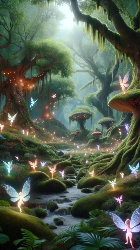 Woodland Fairy Aesthetic, Library Forest, Fantasy Survival, Fairy Garden Ideas Enchanted Forest, Forest Fairy Aesthetic, Simple Cute Hairstyles, Painting Unicorn, Drawing Scenery, Unicorn Painting