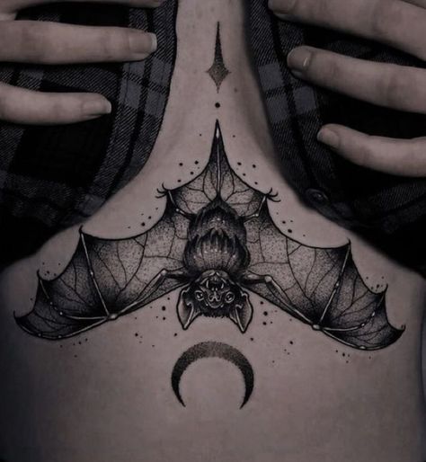 Vampire Tattoo Designs, Chest Tattoo Designs Female, Illusion Tattoo, Bats Tattoo Design, Optical Illusion Tattoos, Illusion Tattoos, Optical Illusion Tattoo, Bat Tattoo, Stomach Tattoos