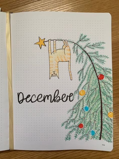 #bulletjournal #bulletjournaling #bulletjournalideas #bulletjournalinspiration #bulletjournaldoodles #bullet #bujo #bujoideas #bujoinspiration #bulletjournalcommunity #cover #christmas #cat Journal December Ideas, December Dot Journal Ideas, December Dot Journal, Bujo December Cover, 2024 Bujo Cover, December Bujo Cover Page, Winter Journal Ideas, December Journal Ideas, December Cover Page