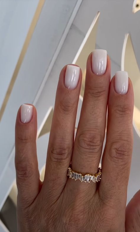 Simple Shilac Nails Ideas, Square Round Bridal Nails, Simple Wedding Nails Square, Neutral Mani Pedi, Nail Shape For Wide Nail Beds, Wedding Short Nails, Short Nails Square Acrylic, Kim K Nails, Short Engagement Nails