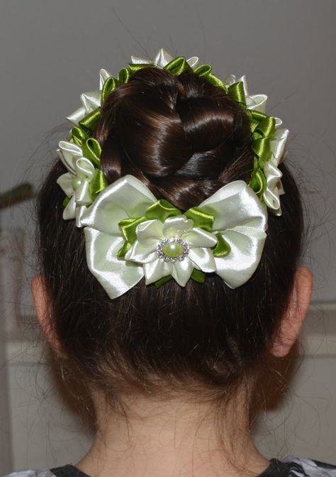 Handmade Girl's SUMMER Flower Bun Wrap/Top Knot Kanzashi Ballet Bun Wrap, Hair Threading, Flower Bun, Bun Wrap, Easter Flower, Easter Flowers, Easter Girl, Olive Green Color, Natural Lips