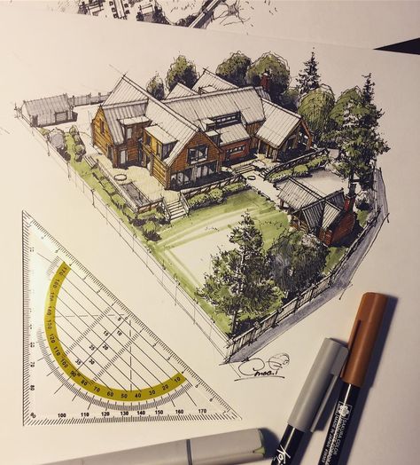 Architecture Watercolor, Airbnb Cabin, Interior Architecture Sketch, Perspective Sketch, Master Planning, Furniture Design Sketches, Architectural Presentation, Perspective Drawing Architecture, Architectural Sketches