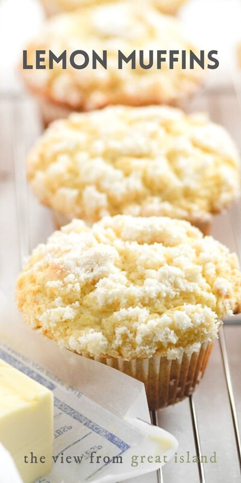 Grandparent Breakfast At School, Lemon Breakfast Muffins, Easter Bake Sale Treats, Big Muffins Recipe, Brownie Aesthetics, Muffins Lemon, Lemon Muffin Recipes, Lemon Breakfast, The View From Great Island