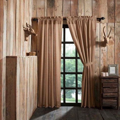 VHC Brands Millsboro Curtain Panel Set Primitive Curtains, Cozy Lodge, Vhc Brands, Rustic Curtains, Window Ideas, Rustic Lodge, Lined Curtains, Cabin Style, Rod Pocket Curtain Panels