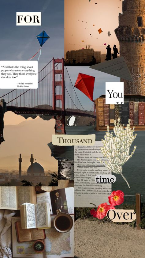 Kite runner collage The Kite Runner Quotes, Runner Quotes, Emotional Books, The Kite Runner, Book Bucket, Writing Goals, Apple Roses, Unread Books, Book Annotation