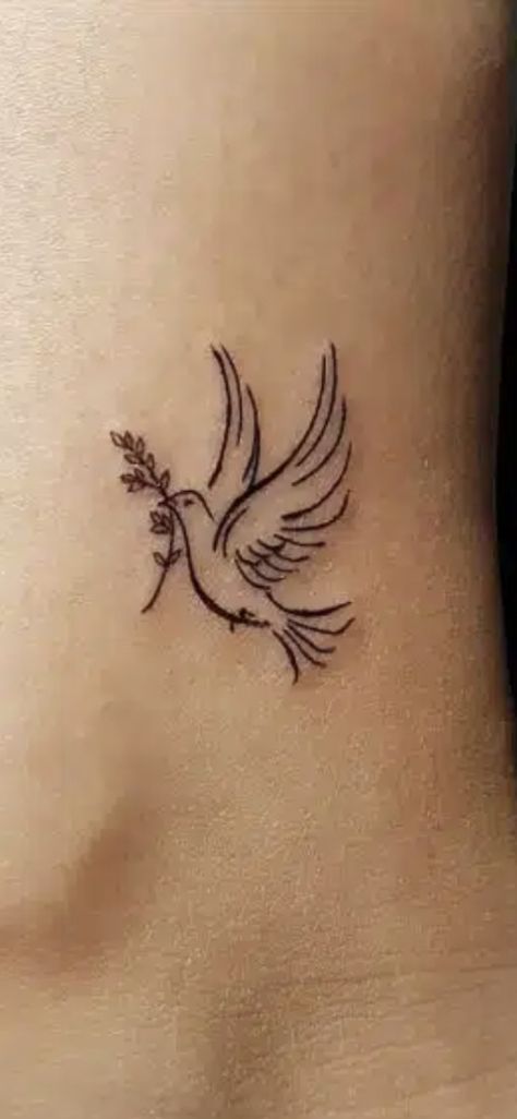 Small Memorial Tattoos For Uncle, Hummingbird And Dove Tattoo, Dove Tattoo Olive Branch, Dove Ankle Tattoo, Dove Ear Tattoo, Dove Tattoo With Name, Red Dove Tattoo, Tiny Dove Tattoos For Women, 2 Doves Tattoo Design